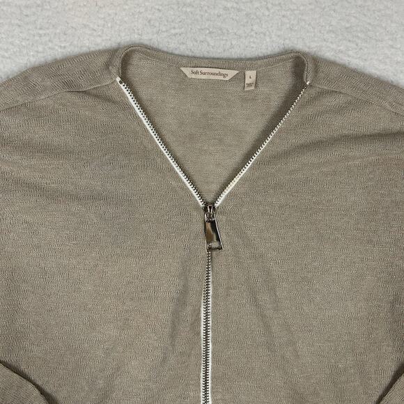 Soft Surroundings Womens L Valentina Slub Sweater 1/2 Zip Beach Lightweight Tan - Picture 2 of 9